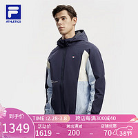 FILA 斐乐男士棉服2024春撞色拼接复古网球运动连帽上衣 RD宝蓝-NV 175/96A/L