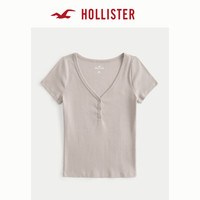 HOLLISTER24春夏新款辣妹修身罗纹短袖亨利式上衣T恤 女 358310-1