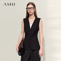 AMII2024春通勤职业风V领修身无袖单排扣TR斜纹马夹上衣女 黑色 160/84A/M