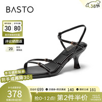 百思图（BASTO）24夏季新款时尚气质一字带凉鞋细高跟女条带凉鞋M1022BL4
