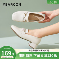 意尔康女鞋 时尚乐福鞋女2024春季新款牛皮套脚单鞋女舒适中跟小皮鞋女