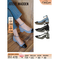 STEVE MADDEN/思美登粗跟脚腕一字带玛丽珍鞋 ELI 蓝/黑色 36