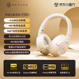 嘿喽（Haylou）S30主动降噪头戴式耳机 金标认证蓝牙无线耳机 80H长续航 听歌通话电竞游戏学习有线独立耳麦 【Pro版】独立电竞麦克风-米白