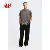 H&M HM男装标准版型T恤2024春季新款简约圆领短袖舒适打底衫0685816