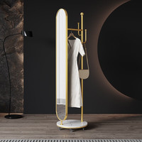 塑造者全身镜衣帽架一体可旋转家用全身镜卧室落地镜多功能挂衣架全身镜 轻奢金【底座大理石】