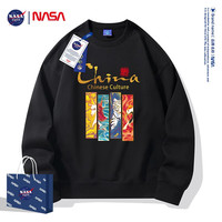 NASA GISS 联名国潮china卫衣男秋季长袖t恤2022新款圆领大码男装上衣 Y8024黑色 L 建议130-150斤