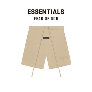 FEAR OF GOD ESSENTIALS胶印LOGO系列棉质短裤美式高街潮牌高端抽绳宽松时尚舒适短裤 沙石色 S