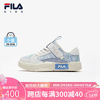 FILA 斐乐 儿童童鞋魔术贴鞋2024夏季小童男女童儿童经典板鞋 天蓝色/雨雾灰-GN 30码 内长18.5cm