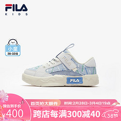 FILA 斐乐 儿童童鞋魔术贴鞋2024夏季小童男女童儿童经典板鞋 天蓝色/雨雾灰-GN 30码 内长18.5cm