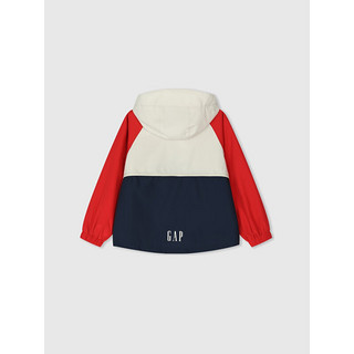Gap男童2024春季防风撞色小熊logo连帽外套儿童装夹克401265 红蓝撞色 120cm(XS)亚洲尺码