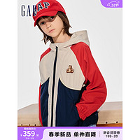 Gap男童2024春季防风撞色小熊logo连帽外套儿童装夹克401265 红蓝撞色 150cm(L)亚洲尺码