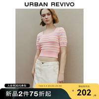 UR2024春季新款女装休闲撞色肌理短款修身短袖针织衫UWL940046