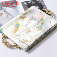 达芬奇密码 冬季真丝旗袍丝巾女桑蚕丝绸长围巾礼盒披肩外搭2024 清荷悠远