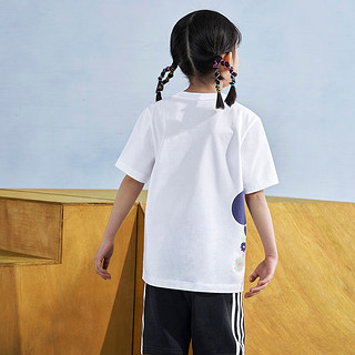 adidas阿迪达斯三叶草女小童居家运动上衣圆领短袖T恤HC4582 白 116CM