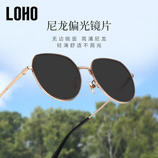 LOHO太阳眼镜2024新经典复古框型墨镜时尚圆框蛤蟆镜LH09632黑灰色 玫瑰金+黑灰色