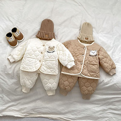 Purcotton 全棉时代 2023冬季婴幼儿夹棉套装超萌宝宝小熊棉服外套保暖棉裤外出两件套