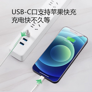 公牛（BULL） 插座 智能USB TYPE-C口接线板 插排插板 转换器 小白快充系列插排  【C口20W快充】全白1.8米 UU4203