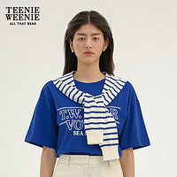 Teenie Weenie小熊卡通字母短袖圆领T恤女2024夏季女t恤 蓝色 175/XL