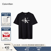 Calvin Klein Jeans24春夏男士休闲通勤经典字母印花纯棉短袖T恤40BC839 Y8X-太空黑 S