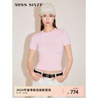 MISS SIXTY2024春季毛织衫女圆领罗纹短袖套头上衣美式复古风 粉红 XS