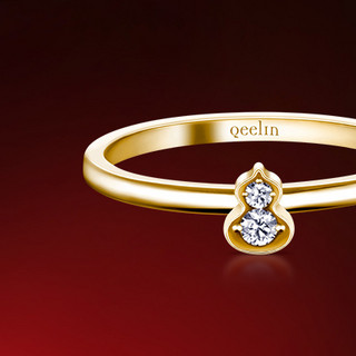 Qeelin 麒麟珠宝 Wulu18系列 ZT1051 女士葫芦18K黄金钻石戒指 0.05克拉 52mm