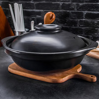 UMIZILI耐高温干烧不裂浅锅砂锅炖石锅家用燃气炖汤煲陶瓷沙锅商用 黑浅锅3300ML(适合4-6人)