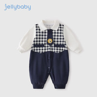 JELLYBABY男宝假两件爬服新生儿哈衣绅士幼童秋装婴儿连体衣春秋 蓝色 80