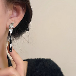 moefi茉妃新中式国风扇面长款耳环女秋冬鹤别空山复古耳钉独特气质