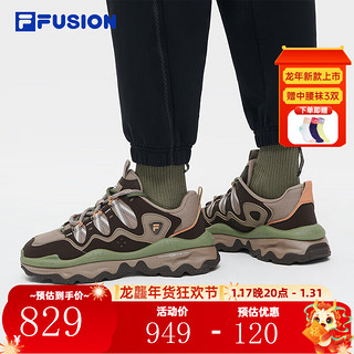 FILA FUSION斐乐潮牌男QD 96 DX未来潮鞋2024春休闲鞋老爹鞋 山灰色/咖啡豆棕-MJ 42