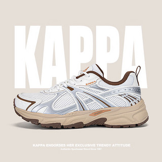 卡帕（Kappa）老爹鞋女子轻便透气运动鞋 经典白/银色 35