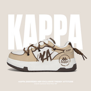 卡帕（Kappa）厚底板鞋男春季休闲运动鞋子 浅黄褐色/鹭羽白 43 