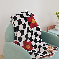 眠度双层毛毯冬季盖毯单人午睡毯子办公室宿舍沙发午休半边绒床单 花海-红色 130×160cm