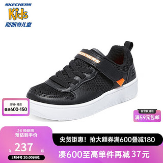 Skechers斯凯奇儿童鞋春秋款小白鞋女童透气板鞋轻便中大童休闲鞋405698L 黑色/炭灰色/BKCC 32