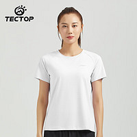 探拓（TECTOP）户外短袖女2024春夏圆领冰丝凉感轻薄透气T恤运动弹力速干t恤 白色 S