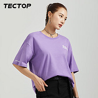 探拓（TECTOP）户外运动短袖T恤男女同款个性印花2024春夏透气纯棉宽松圆领t恤男 紫玫瑰 2XL