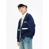 little MO&Co.little moco童装24春男女童粗针扭花针织开衫外套KBD1COTT04 深宝蓝色 150/72