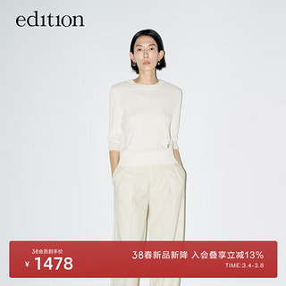 edition【董洁同款】【精英衣橱】2024春羊毛羊绒五分袖圆领短款毛衣 米白色 XL/175