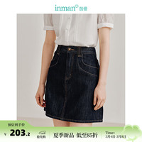 茵曼（INMAN）防褪色牛仔半身裙2024夏季女装双层口袋A字显瘦百搭短裙 深牛仔蓝 M