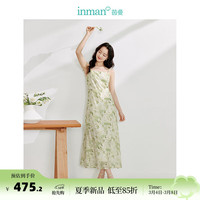 茵曼（INMAN）莱赛尔法式碎花吊带连衣裙2024夏季女装捏褶收腰显瘦长裙 绿色 L