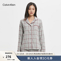 卡尔文·克莱恩 Calvin Klein 内衣秋冬女士休闲织带滚边格纹舒适法兰绒家居睡衣QS5801O 7SI-灰色格子 S