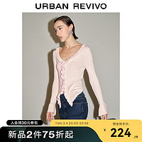 UR2024春季女装时尚甜美立体装饰花边修身针织衫UWG940058 浅粉色 XL