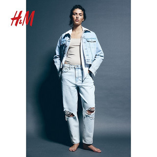 H&M女装2024春季CleanFit简约质感高腰及踝通勤牛仔裤1173609 浅牛仔蓝 155/60A