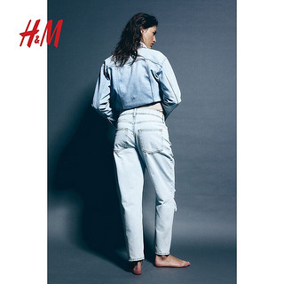 H&M女装2024春季CleanFit简约质感高腰及踝通勤牛仔裤1173609 浅牛仔蓝 155/60A