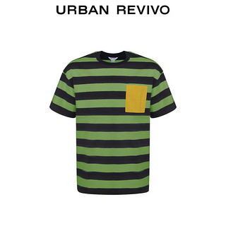 UR2024春季男装时尚条纹撞色口袋棉质圆领短袖T恤UMV440030 绿色条纹 XS