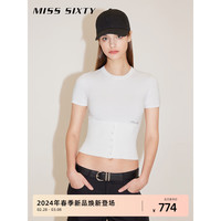MISS SIXTY2024春季毛织衫女圆领罗纹短袖套头上衣美式复古风 白色 L