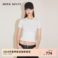 MISS SIXTY2024春季毛织衫女圆领罗纹短袖套头上衣美式复古风 白色 S