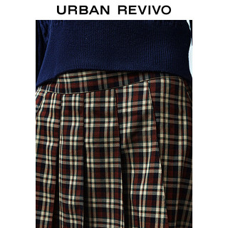 URBAN REVIVO UR2024春季女装复古学院风撞色格纹压褶A字半裙UWU540003 棕色格子 M