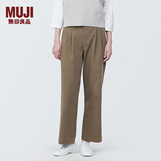 无印良品 MUJI 女式 横竖弹力丝光斜纹 抽褶宽版裤 裤子早春BE1SAA4S 深米色 XXL (170/78A)