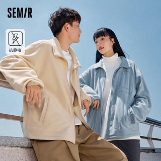 森马（Semir）外套男抗静电摇粒绒夹克舒适户外风上衣109723108204 灰蓝80215 L