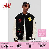 H&M冬季男装时尚休闲立领标准版型棒球外套1158608 黑色/Disney100 180/116A